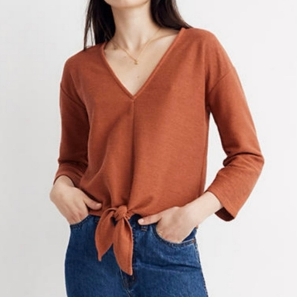 Madewell Texture & Thread Long Sleeve Tie Front Top